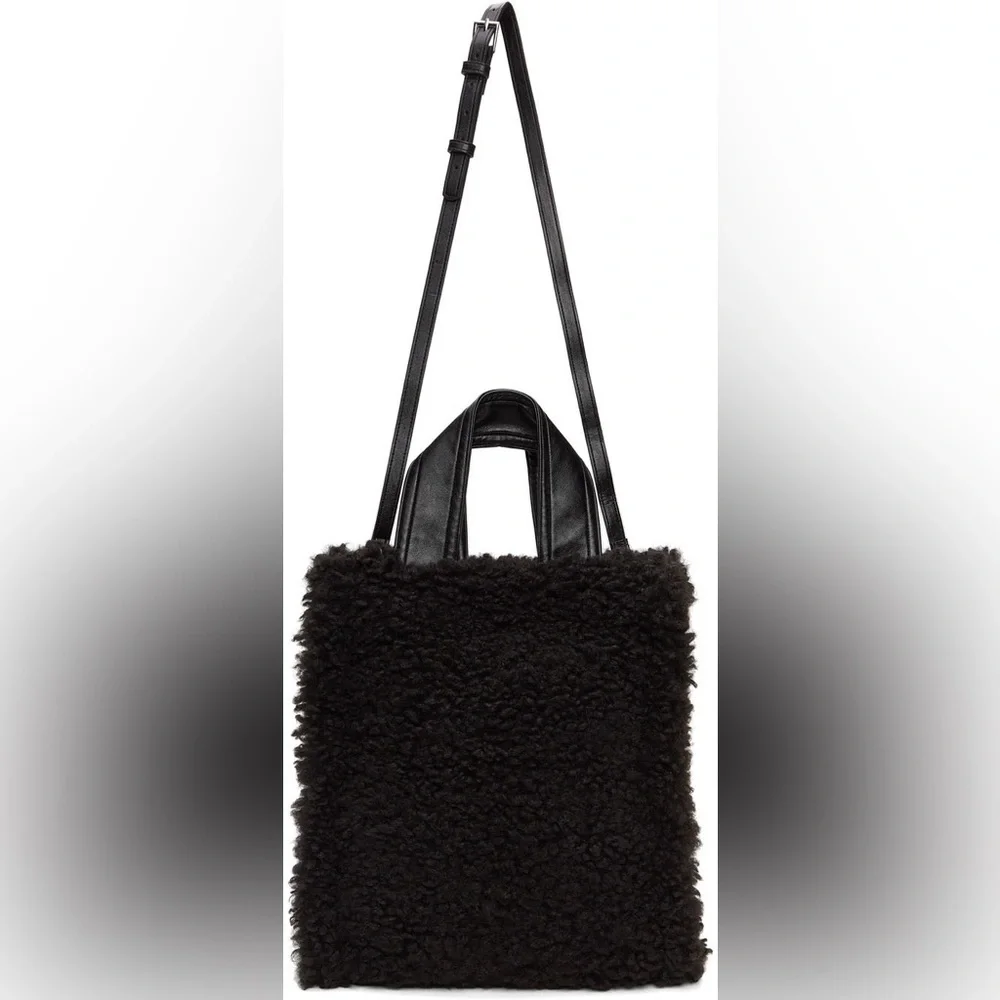 Stand Studio Elegant Leia Black Shearling Shoulder Faux Fur Tote Tote